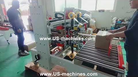 Automatic H type carton box case four corner tape sealing machine testing video