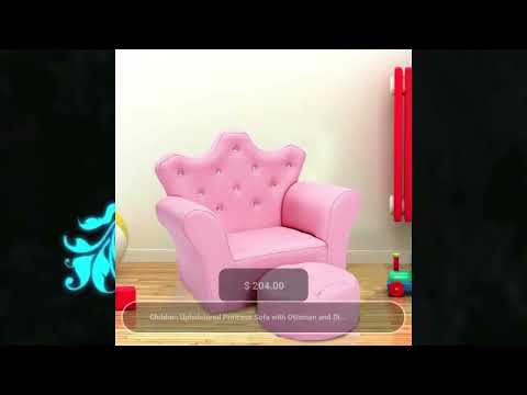 Children Upholstered Princess Sofa with Ottoman and Diamond Decoration for Boys and Girls