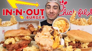 MUKBANG EATING IN-N-OUT ANIMAL STYLE FRIES CHICK-FIL-A SPICY CHICKEN SANDWICH MAC & CHEESE FRIES