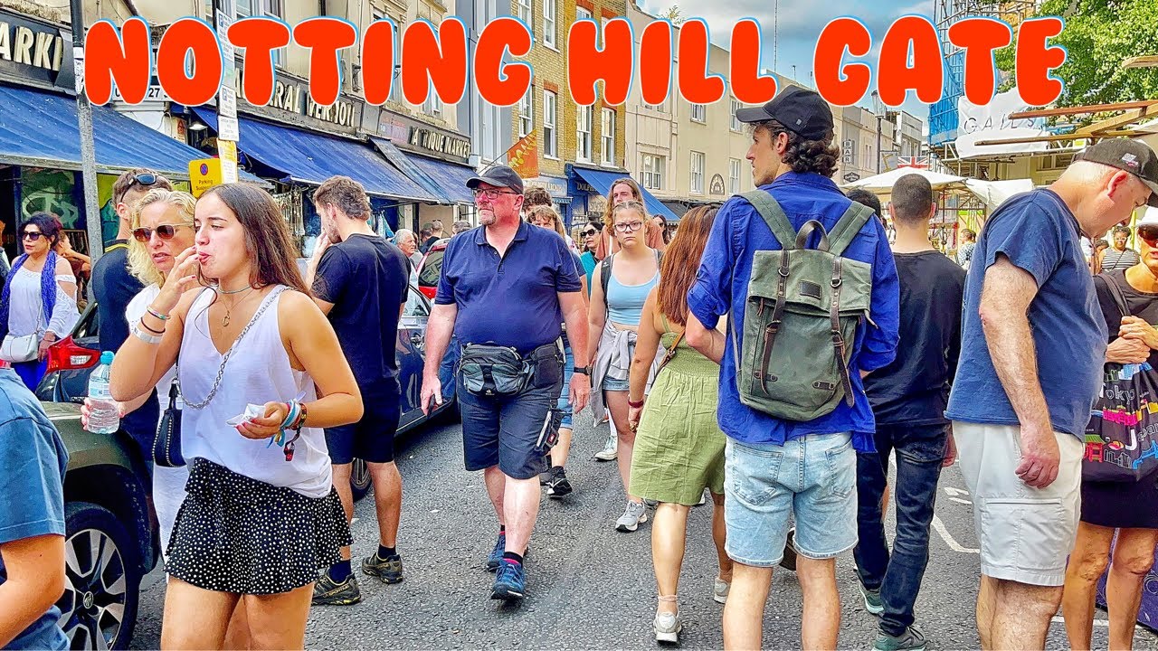 London Notting Hill Vibrants and busy Streets Walk Portobello Road by