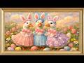 Frame TV Art With Music Easter Three Goose With Bunny Ears 4K Spring Frame TV Wallpaper
