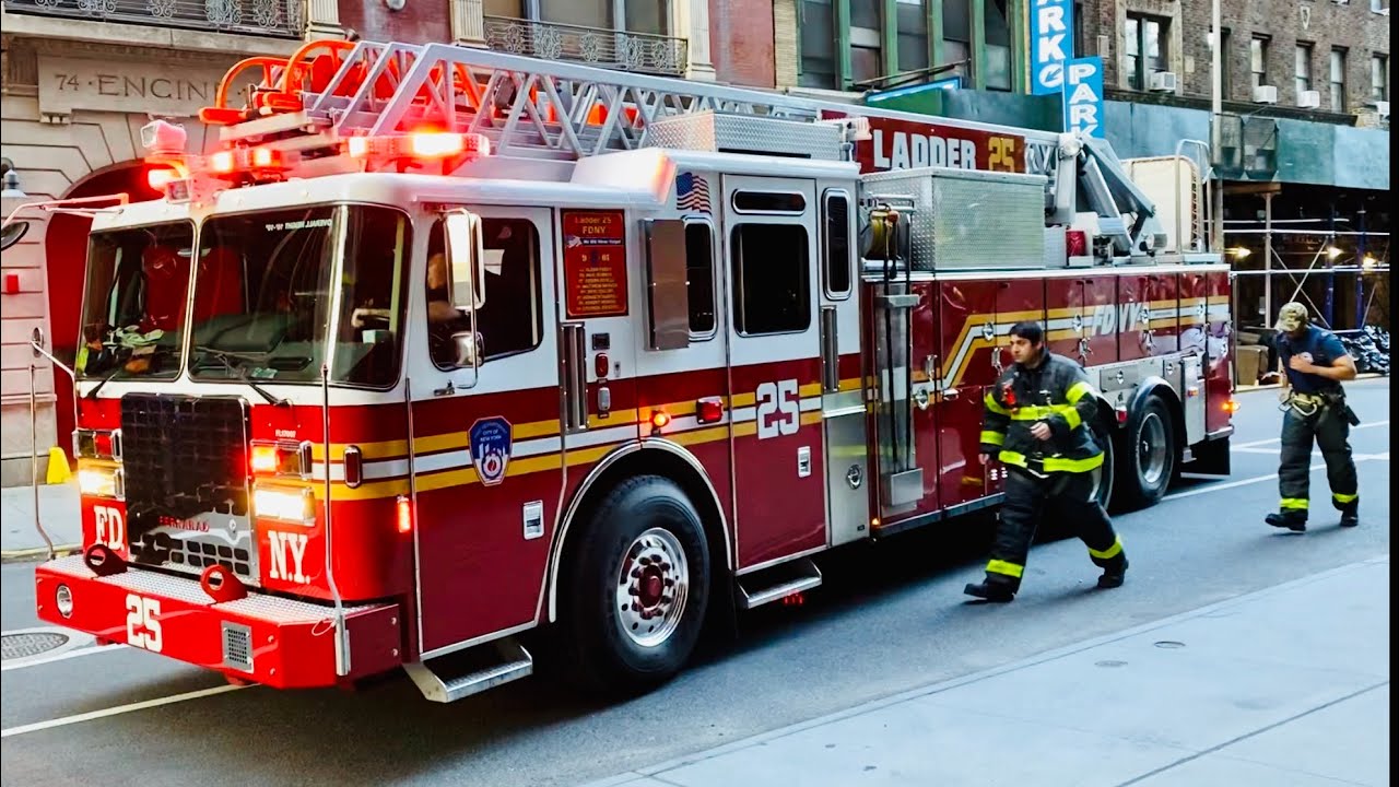 FDNY LADDER 25 RESPONDING FROM QUARTERS ON WEST 77TH STREET ON WEST 
