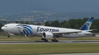 [FullHD] EgyptAir Boeing 777-300(ER) landing, taxi and takeoff at Geneva/GVA/LSGG