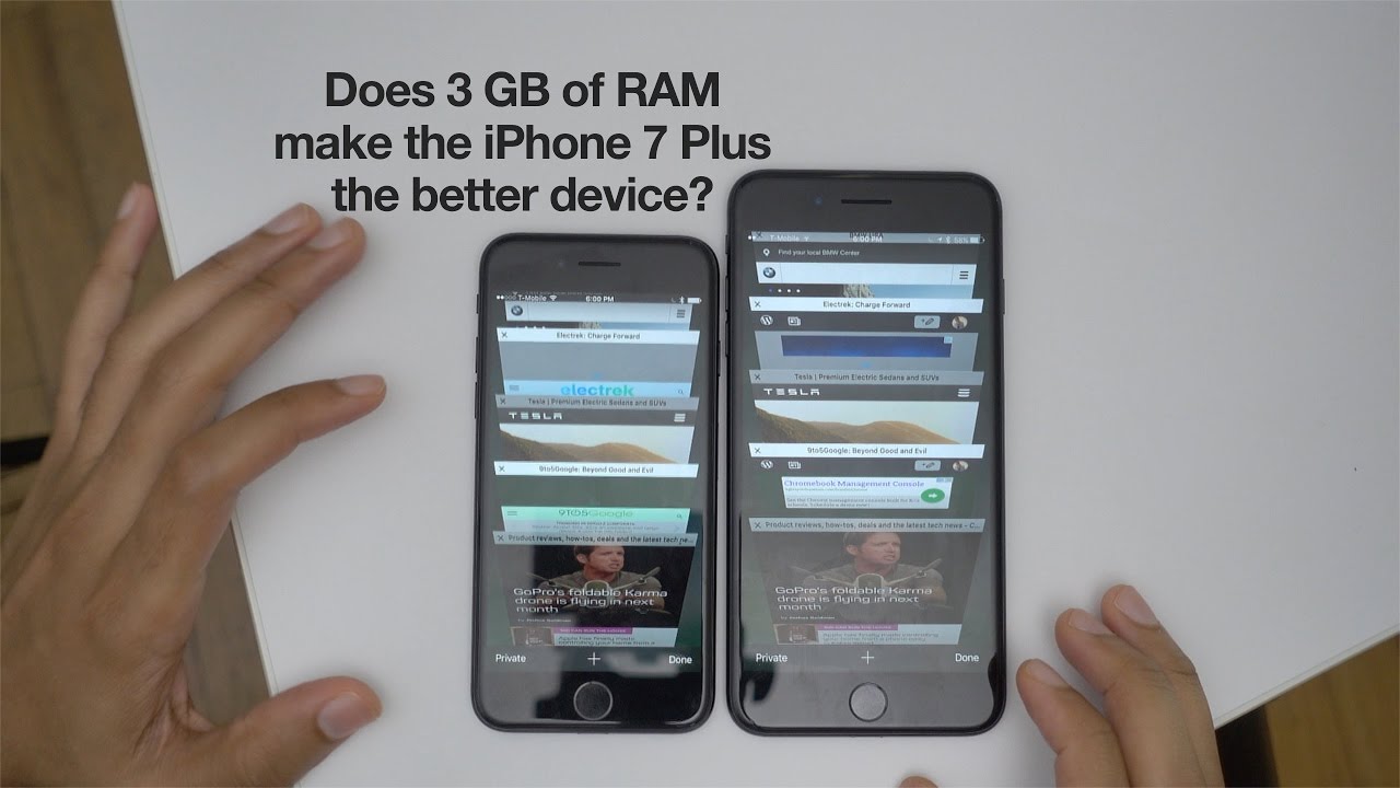 Quick Test: iPhone 7 vs iPhone 7 Plus - does 3 GB of RAM matter? - YouTube