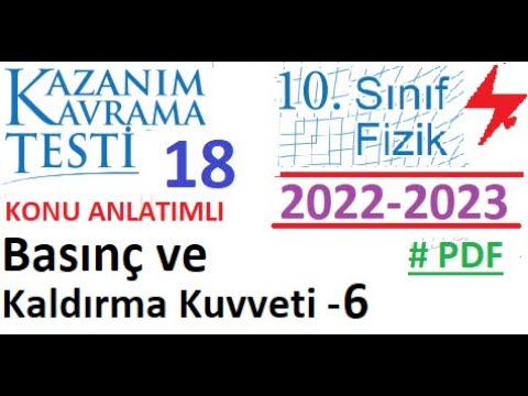 10. Sınıf | Fizik | MEB | Kazanım Testi 18 | Basınç ve Kaldırma Kuvveti 6 | 2022 2023 | PDF | TYT