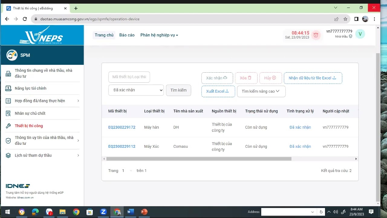 Đấu thầu qua mạng (23/9/2023)