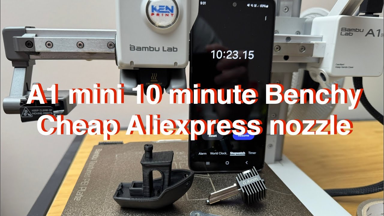 Bambulab A1 mini 10 minute benchy using a cheap aliexpress 0.4mm
