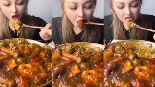 ASMR MUKBANG EATING | Hot rice balls with meatballs ~ sticky spicy