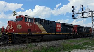 Tons of slack!! On this Monster 910 axle Combo Phosphate train with CN 100th anniv and CP mid DPU!!