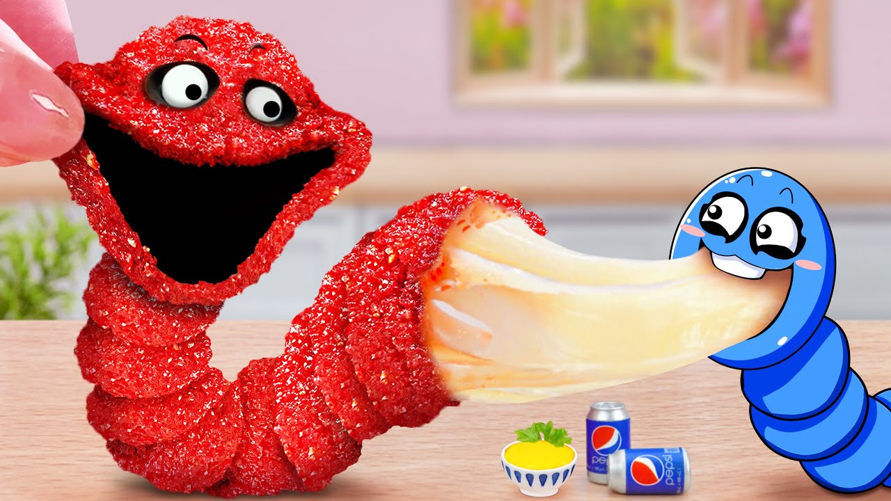 HUNGRY SNAKE vs. BIG WORM 🪱 Best Fried Cheese Miniature BIG WORM Food So Cute 🐍 Mina Mini Kitchen