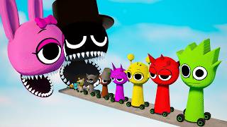 Big & Small Sprunki Cars Vs Giant Pinki & Black Sprunki Teardown