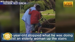 8 Year Old Stops to Help Elderly Neighbor Up Stairs
