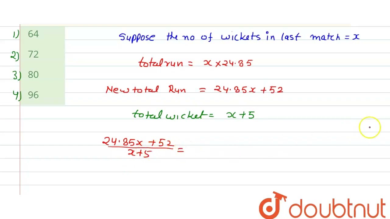 A cricketer whose bowling average is 24.85, runs per wicket, takes 5 wickets for 52 runs and the...