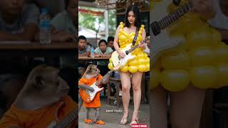 Viral monkey playing guitar in cafe #empudstudiogrup #empudstudio #shorts