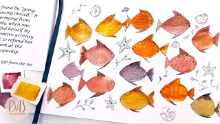 How to Paint Easy Watercolor Fish  Beginners Tutorial to Practise Wet in Wet and Pen and Ink