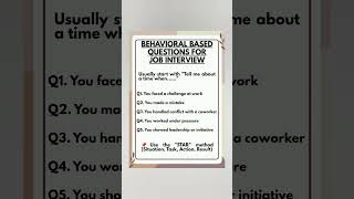 BEHAVIORAL BASED QUESTIONS FOR JOB INTERVIEW #trending#youtube#shorts