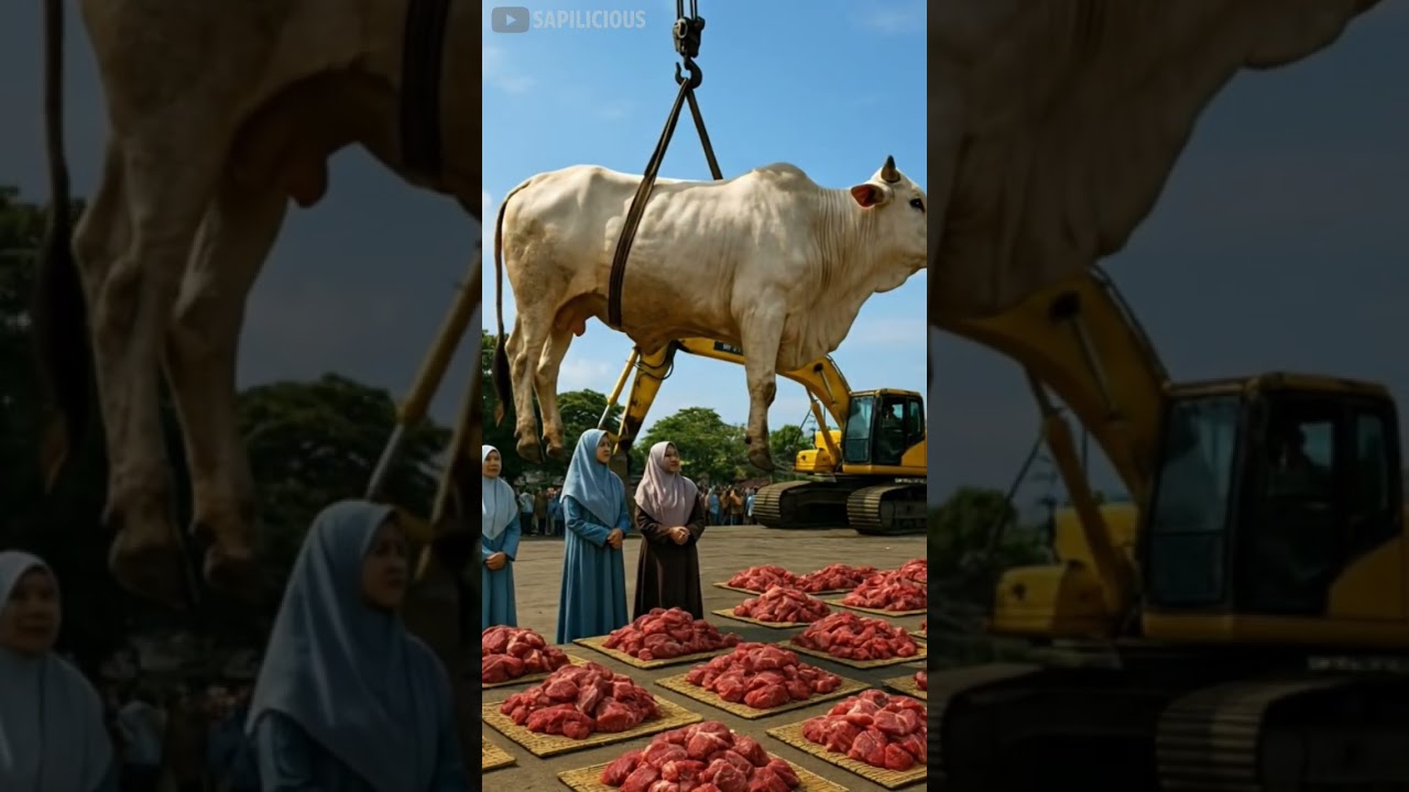 Cow Crane Lift, Festive Muslim Gathering 