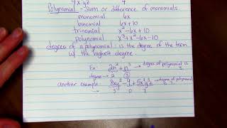 Adding and Subtracting Polynomials, Part 1 of a Two Part Video