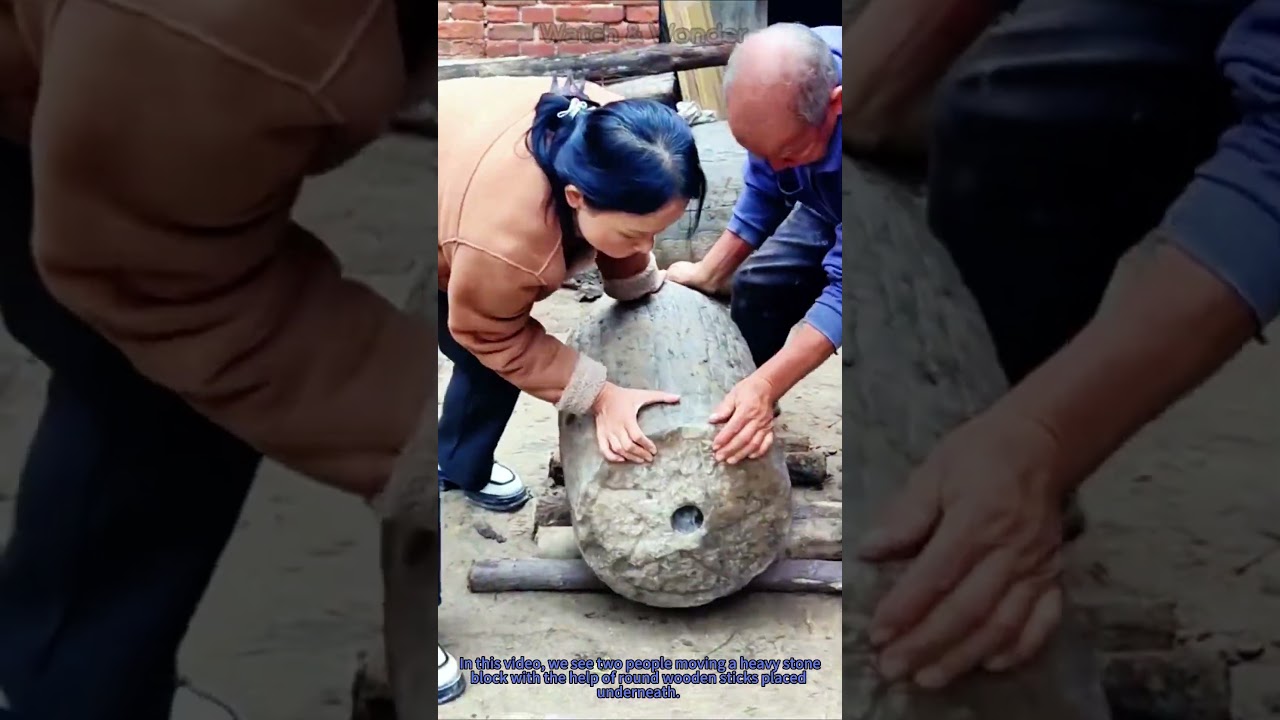 Moving Heavy Stone Block with Round Sticks | Traditional Technique