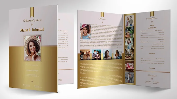 Golden Funeral Program Word Publisher Large Template | 4 Pages | Editable Colors | Size: 11”x17”