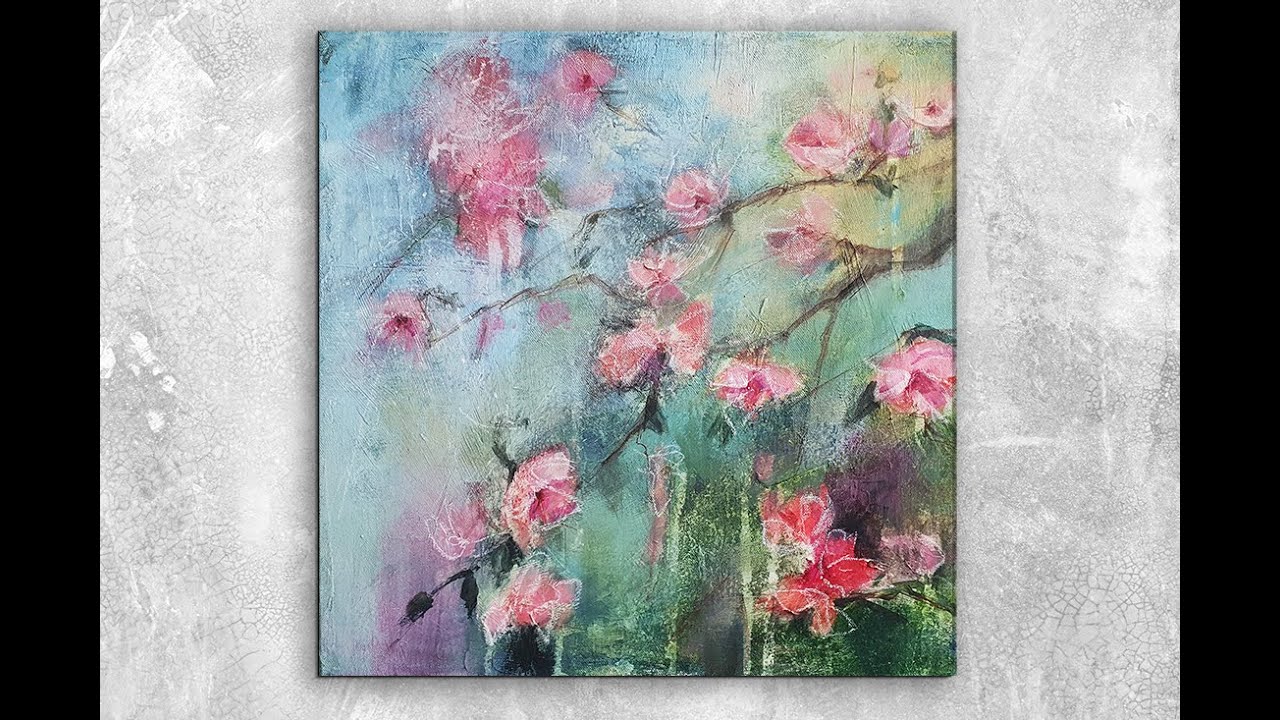 How to Paint Cherry Blossoms/Abstract Painting /Floral/ Acrylics/ Demo ...