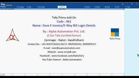 Tally Add On : Save E-Invoice / E-Way Bill Login Details