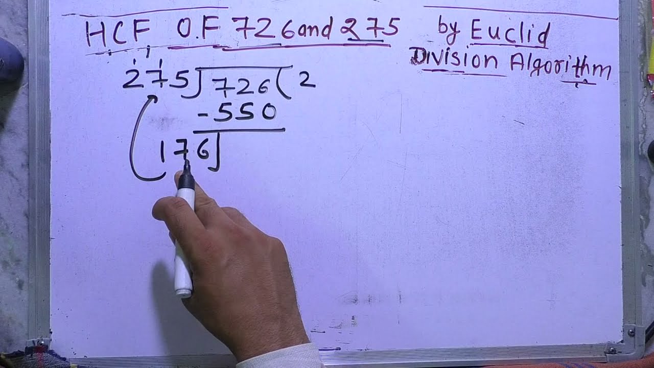 use euclid's division algorithm to find the hcf of 726 and 275 - YouTube