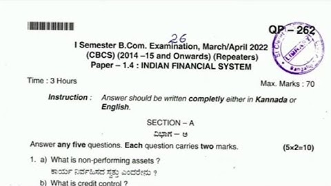 B.com 1sem Indian Financial System March/April 2022 Questions paper
