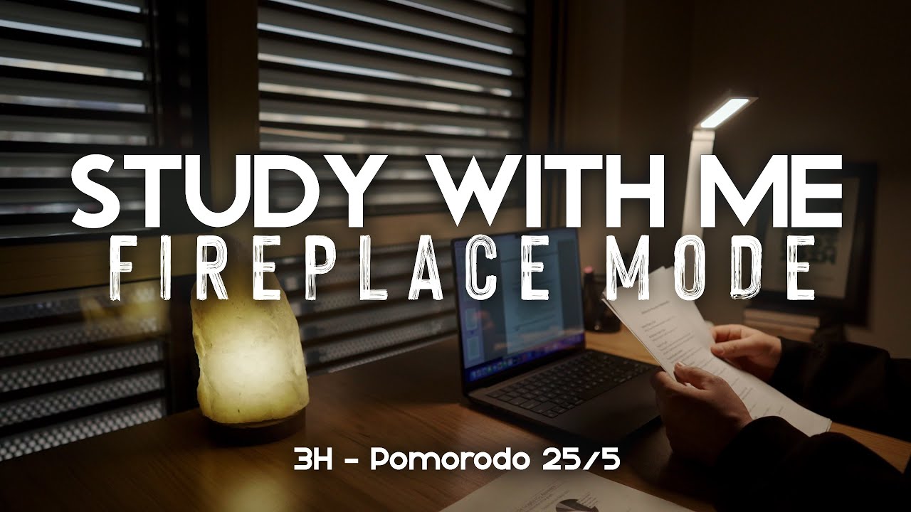 3-Hour Study With Me – Pomodoro (25/5) | Crackling Fire Ambience | No Music