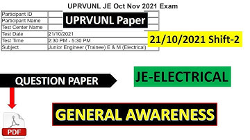 UPRVUNL junior engineer 21 October 2021 electrical question paper | uprvunl je previous Paper