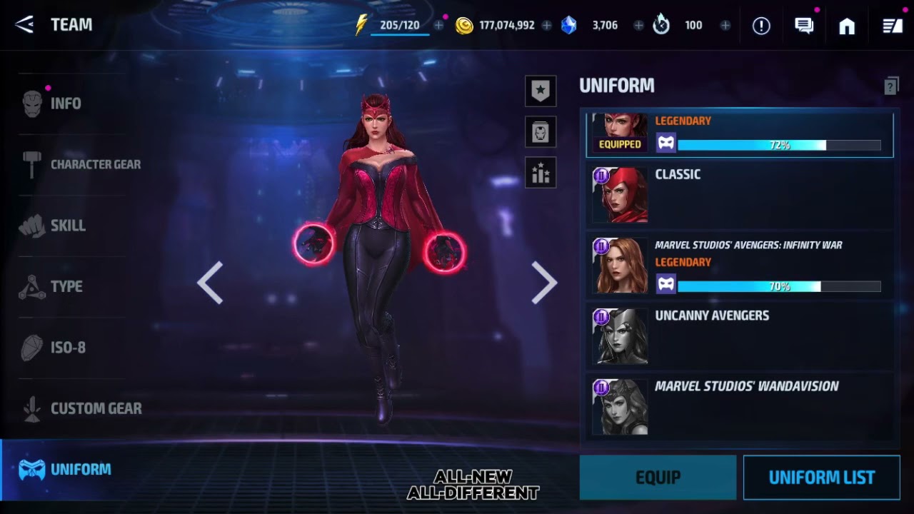 Buying the new Wandavision uniforms in Marvel Future Fight