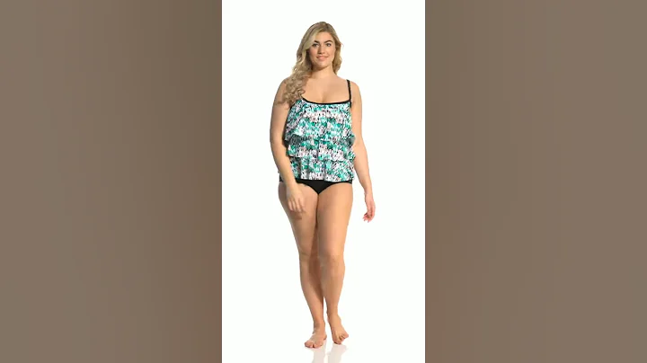 Maxine Plus Size Brushstroke Tiered Tankini Top | SwimOutlet.com