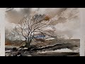 BEGINNERS WATERCOLOR WINDSWEPT SKY &amp; OAK TREE, Paint A LOOSE Watercolour Landscape PAINTING Tutorial