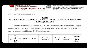 ESIC UDC Gujarat Region withheld Candidates Result🔥 ESIC UDC Joining Letter #Rozgar_Mela #esicudc