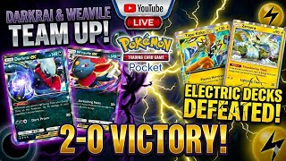 Darkrai &amp; Weavile EX Team Up for a 2-0 Victory vs Electric Decks! | Pokémon TCG Pocket Live