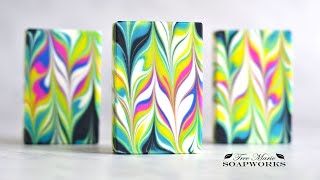Marbling Swirl Cold Process Soap (Technique Video #19)
Here is a look at how I made this lovely MARBLED SWIRL COLD PROCESS SOAP. Stick around until the end of the video for tips about acceleration! Scroll down for the Palm-Free recipe and supplies.
***If you have never made cold process soap, please research the basics of soap making, especially *LYE SAFETY.* https://www.youtube.com/watch?v=yR6ttCSrLJI&t=30s
Inspiration video: https://www.youtube.com/watch?v=OqclBOtOEx8&t=261s
Benjamin Aaronβs Essential Oil Blends for Handcrafted Soap (page 18) https://www.lovinsoap.com/shop/essential-oil-blends-handcrafted-soap-ebook-benjamin-aaron-75/
Elements Bath and Body Colorant Calculator https://www.elementsbathandbody.com/calculators/
Elements Bath and Body YouTube Calculator Explanation Video https://www.elementsbathandbody.com/how-to-calculate-colorants-in-cp-soap/
Tools:
-Digital Scale https://www.elementsbathandbody.com/slim-digital-scale.html
-Stick Blender https://www.amazon.com/Dynamic-International-Mini-Pro-Variable-Detachable/dp/B01MT7TPJG/ref=sr_1_10?keywords=blender+mini+pro&qid=1552845998&s=gateway&sr=8-10
-Cordless Mini Mixer https://www.elementsbathandbody.com/Mini-Cordless-Mixer.html
-Infrared Thermometer https://www.elementsbathandbody.com/infrared-lasergrip-thermometer.html
-Batter Bowl https://www.amazon.com/Anchor-Hocking-81605L11-Batter-Bowl/dp/B0000VLMVU/ref=sr_1_1_sspa?crid=W0CTWBOHGF0N&keywords=anchor+hocking+batter+bowl&qid=1552845540&s=gateway&sprefix=anchor+hocking+batter%2Caps%2C196&sr=8-1-spons&psc=1
-Funnel Pitchers https://www.elementsbathandbody.com/3.5-Cup-Funnel-Pitcher.html
-Ceramic Side Sauce Dish https://www.amazon.com/Ceramic-2-9-Inch-1-8-Ounce-Tomato-Vinegar/dp/B074T7MLB5/ref=sr_1_2?crid=1XJZ3URFLJZTJ&keywords=ceramic+side+sauce+dish&qid=1552845450&s=gateway&sprefix=ceramic+side+sauce+%2Caps%2C185&sr=8-2
-Spatulas https://www.amazon.com/dp/B01M15MTN0/?coliid=I1YXJ1TYNE3D95&colid=186158P92HKGJ&psc=0&ref lv_ov_lig_dp_it
-Palette Knife https://www.amazon.com/dp/B004O7CFT4/?coliid=I3CGDMQODBIK01&colid=186158P92HKGJ&psc=0&ref lv_ov_lig_dp_itcrid=W0CTWBOHGF0N&keywords=anchor+hocking+batter+bowl&qid=1552845540&s=gateway&sprefix=anchor+hocking+batter%2Caps%2C196&sr=8-1-spons&psc=1
-Slab Mold https://www.brambleberry.com/shop-by-product/molds/wood/9-bar-unfinished-birchwood-mold/V000005.html
-Mold Liner https://www.brambleberry.com/shop-by-product/molds/silicone/silicone-liner-for-9-bar-mold/V000707.html
-Glass Stir Rod https://www.amazon.com/gp/product/B06ZYG7FB2/ref=ppx_yo_dt_b_search_asin_title?ie=UTF8&psc=1
Recipe:
-33.5 oz Total Oil Weight
-Dist. Water (25% of oil weight)
-Sodium Lactate (1t PPO)
-Lye - NaOH (6% Superfat)
-Olive Oil Classic or Pure (45%)
-Coconut Oil (30%)
-Cocoa Butter (12%) https://www.brambleberry.com/shop-by-product/ingredients/butters/cocoa-butter-pastilles/V000557.html
-Avocado Oil (10%) https://www.elementsbathandbody.com/Avocado-Oil.html
-Castor Oil (3%) https://www.elementsbathandbody.com/Castor-Oil.html
-44% of Batter White: Titanium Dioxide (1.25t PPO) https://www.elementsbathandbody.com/Titanium-Dioxide-Oil-and-Water-Dispersible.html
-7% of Batter Smooth Coconut Carbon (1.5t PPS) https://www.elementsbathandbody.com/Coconut-Carbon-Powder-Smooth.html
-7% of Ultramarine Blue (1t PPO) https://www.elementsbathandbody.com/ultramarine-blue.html
-7% of The Fuchsia is Bright (.5t PPO) https://www.elementsbathandbody.com/the-fuchsia-is-bright-neon-pigment.html, Cosmic Aurora Purple (.5t PPO) https://www.elementsbathandbody.com/cosmic-aurora-purple-neon-pigment.html
-7% of Groovy Green (1.5t PPO) https://www.elementsbathandbody.com/cosmic-aurora-purple-neon-pigment.html
-14% of Tahitian Teal (1.25t PPO) https://www.elementsbathandbody.com/tahitian-teal-mica.html
-14% of Blinded by the Light (.75t PPO) https://www.elementsbathandbody.com/tahitian-teal-mica.html, Yellow Oxide (.25t PPO) https://www.elementsbathandbody.com/tahitian-teal-mica.html
-6% Total Essential Oils (combination from an e-book by Benjamin Aaron⦠Essential Oil Blends Handbook (page 18) https://www.lovinsoap.com/shop/essential-oil-blends-handcrafted-soap-ebook-benjamin-aaron-75/
-20% Peppermint 2x Distilled EO https://www.elementsbathandbody.com/Peppermint-Essential-Oil-2x-Distilled.html
-20% Rosemary EO https://www.brambleberry.com/shop-by-product/ingredients/essential-oils/rosemary-essential-oil/V000055.html
-20% Lavender 40/42 EO https://www.brambleberry.com/shop-by-product/ingredients/essential-oils/lavender-40%2F42-essential-oil/V000090.html
-20% Eucalyptus 80/82 EO https://www.elementsbathandbody.com/Eucalyptus-Globulus-80-82-EO.html
-20% Lemon EO https://www.brambleberry.com/shop-by-product/ingredients/essential-oils/lemon-essential-oil/V000075.html
Thank you for watching, liking, and subscribing.
My Website https://www.treemariesoapworks.com
Facebook Group https://www.facebook.com/groups/treemariesoapworks/
Facebook Page https://www.facebook.com/TreeMarieSoapworks/
Instagram https://www.instagram.com/tree_marie_soapworks/ Marbling Swirl Cold Process Soap (Technique Video #19)