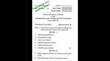 BCOM 1st Sem  ( INTERDISCIPLINARY PSYCHOLOGY FOR MANAGERS )  PU  Question paper 2022-23 #exam