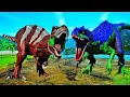 NEW BATTLE AREA! SCARY RED T REX vs SPINORAPTOR, MAJUNGASAURUS, I REX - Jurassic World Evolution