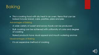 Methods of cooking; Dry heat cooking