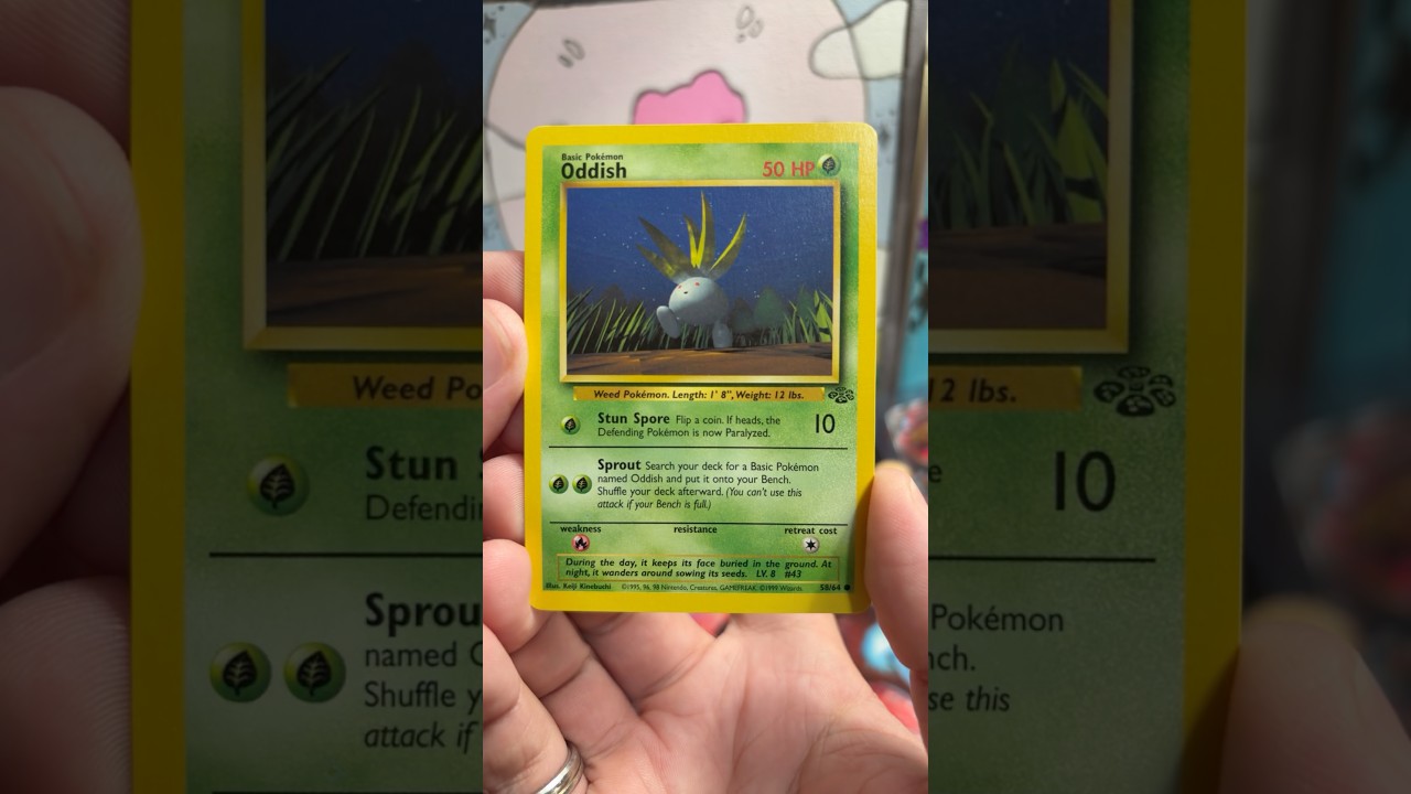 first edition oddish pokemon card 1999 PSA 10  Thompsons Coins [G] Stun Spore (10) Flip a coin Pokemon Oddish #pokemon #vintagepokemon #pokemonvintage