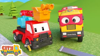 Super Roller Truck Fixes The Road--Mixer Truck Excavator &Roller Truck For Kids.