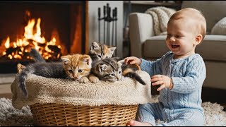 Kittens Play Fight Around Baby | So Cute screenshot 4