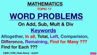 Word Problems On Addition Subtraction Multiplication Division Short Keywords Maths Class3 10 Youtube