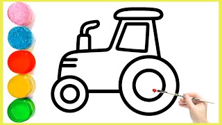 Easy Drawing And Coloring a Tractor | Step By Step Children Drawing | Painting Drawing Easy For Kids