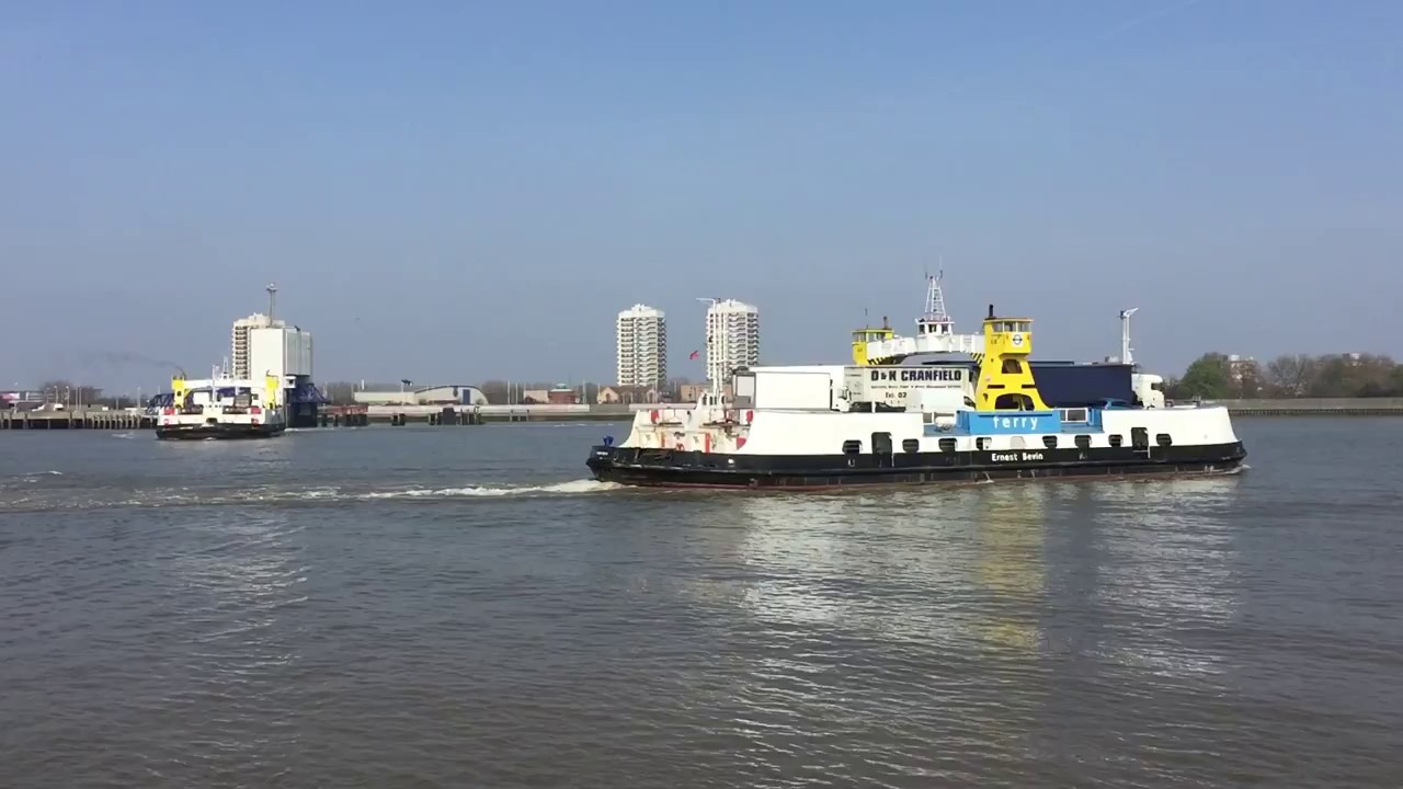 Woolwich ferries turning and docking - from south bank.