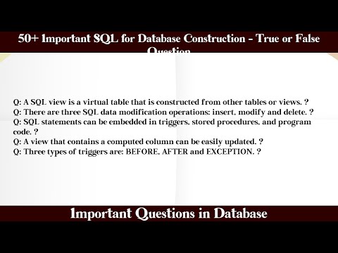 MCQ Questions SQL for Database Construction - True or False with Answers