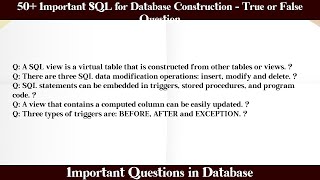 MCQ Questions SQL for Database Construction - True or False with Answers