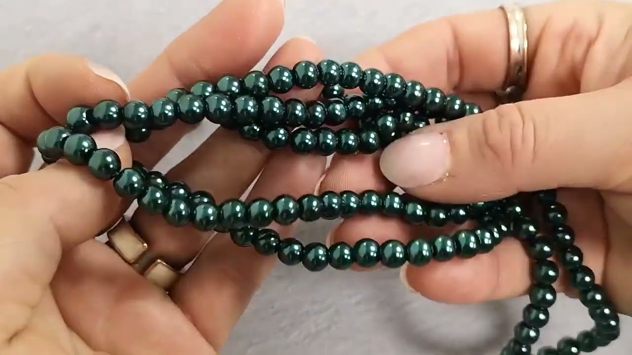 Teal Green Pearlised Glass Plain Round Beads 6mm Long Strand Of 145+ Pieces Y17230