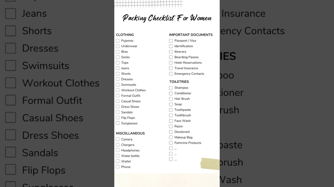 Travel Packing Checklist For Women