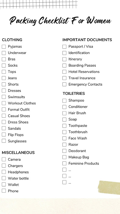 Travel  packing Checklist for Women